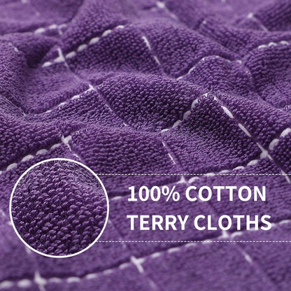 Homaxy 100% Cotton Terry Kitchen Towels(Purple, 13 x 28 inches), Checkered Designed, Soft and Super Absorbent Dish Towels, 4 Pack