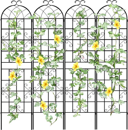 LZRS 4 Pack 87x20in Rustic Iron Arch Decoration Garden Trellis with Black Metal Coating – Perfect for Supporting Climbing Plants Outdoor, Roses, Vines, Flowers, and Vegetables.
