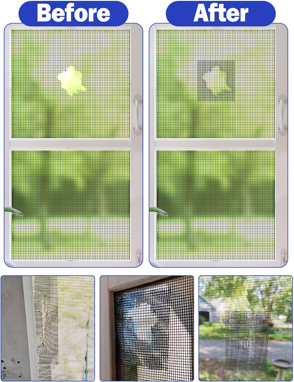 wohohoho Window Screen Repair Tape, 2 in X 40 FT (480IN) Gray Screen Patch Repair Kit, 3-Layer Strong Adhesive Invisible Screen Tape Mesh Repair for Windows, Doors Garage Mosquito Net Magnetic Screen