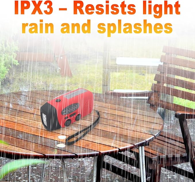 2000mAh Wind Up Radio, Portable Solar Emergency Radio with SOS Alarm, AM FM Weather and Torch, for Power Outage Camping Hiking (Red)