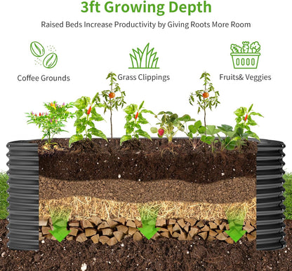 Land Guard 8x4x3ft Oval Galvanized Raised Garden Beds, Large-Capacity Metal Planter Box Outdoor, Durable Deep Raised Garden Bed 3ft Tall, Raised Beds for Gardening Vegetables, Dark Grey