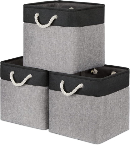 Bidtakay Fabric Cube Storage Bins for Organizing 13x13 Large Storage Baskets Decorative Storage Bins for Home Storage Set of 3 Shelf Organizer Bins for Toy Storage (Black&grey)