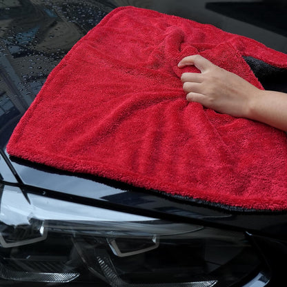 Greenfound Microfiber Towel for Cars, 1000GSM Car Drying Towel, Double Twist Pile & Edgeless Design, No Streaks, Scratches, or Water Spots, Soft and Absorbent, 18"×24", Red&Grey