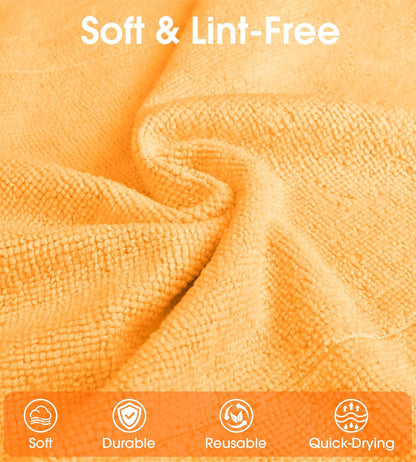 Roll of Microfiber Cleaning Cloth –100 Pack, Tear Away Microfiber Towels, Reusable, Washable, Scratch-Free, Cleaning Supplies, Kitchen Towels for Car, Home, Kitchen (Tangerine Yellow)
