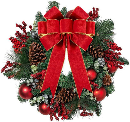1Pack Large Christmas Bows Velvet Red Bows Holiday Red Christmas Bows Decorations for Wreath Velvet Bows Decor for Christmas Tree Topper, Front Door, Outdoor(14 * 12 inch)