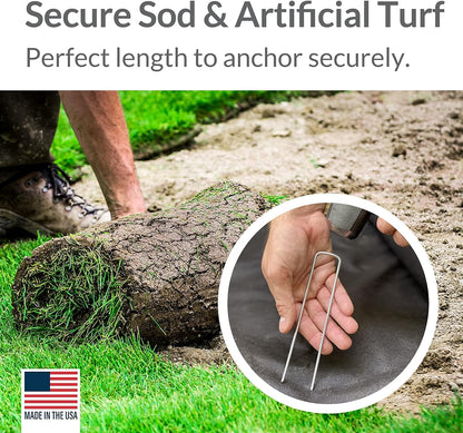 Pinnacle Mercantile 200 Pack Galvanized Garden Stakes Landscape Staples Extra Heavy Duty Sod Ground Anchors Anti Rust 6 inch Metal Pins 9 Gauge USA Made