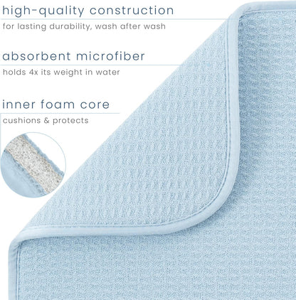 S&T INC. Dish Drying Mat XL, 18” x 24”, Absorbent Microfiber Kitchen Counter Mat, Dish Drying Pad for Dishes, Utensils, Pots and Pans, Extra Large, Sky Blue
