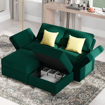 Belffin Modular Sectional Sofa with Reversible Chaise L Shaped Couch with Ottoman Modular Sofa Couch with Storage for Small Space Green