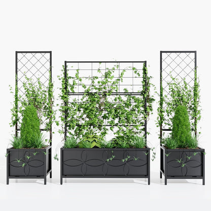 Zhongma 15.75 x 15.75 x 55 in Raised Garden Bed with Trellis,Heavy Duty Plant Box for Climbing Plants with Drainage Hole, Metal Lattice Planter Gardon Box with Inner Fabric Liners.