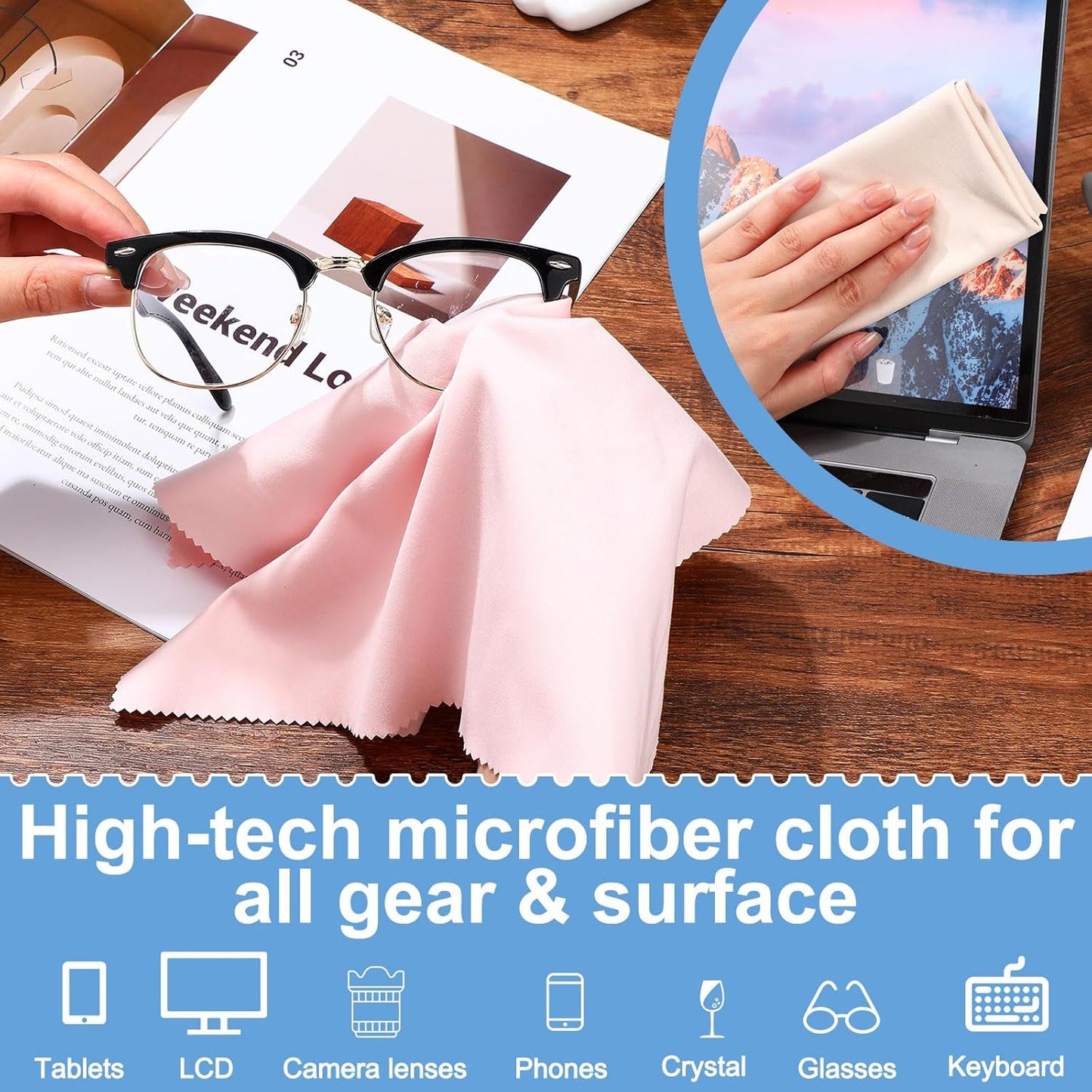 Frienda 12 Pack Large Microfiber Glass Cleaning Cloths 12 x 12 Inch Oversized Eyeglass Sunglasses Cleaning Cloths for Electronics Glasses Screens and Lenses(6 Colors)