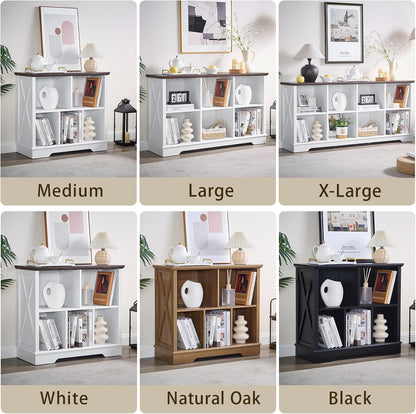 Farmhouse 8 Cube Bookshelf, White Storage Organizer Bookcase, Kids Toy Storage Cabinet, Long Bookshelves Storage Organizer Shelf, Wood Display Cabinet Book Shelves for Bedroom,Living Room,Office