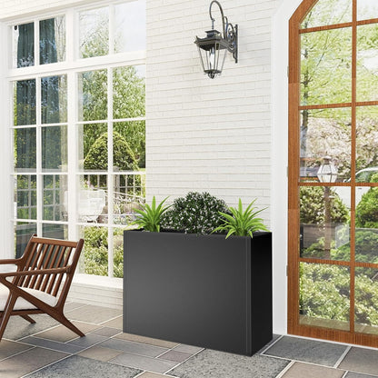 Tall Metal Cube Planter for Outdoor Plants 30" L x 12" W x 24" H, Heavy Duty Steel Large Planter Box with Removable Insert Shelf, Modern Décor for Tall Plants, Trees, Flowers (Black)