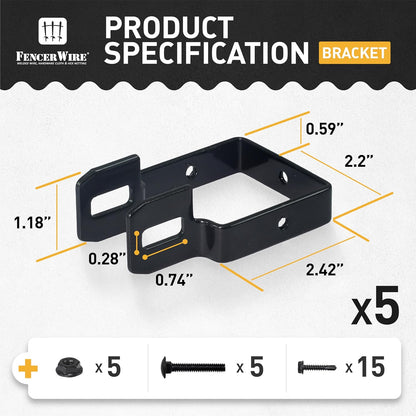 Fencer Wire Heavy Duty Garden Fence Bracket Set, 5 Pieces Metal Steel Connectors for Post and Panel Connection, Accessories of Metal Fencing Border