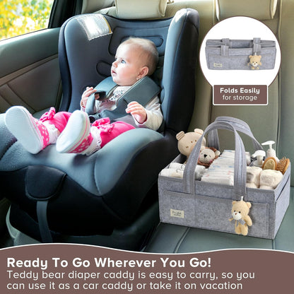 PeraBella Diaper Caddy Organizer with Handle, Baby Shower Gifts Basket Bag, Registry Search Must Haves Items, Nursery Storage Organizer for Newborn Girl Boy, Baby Bag Essentials, Car Diaper Caddy Cart
