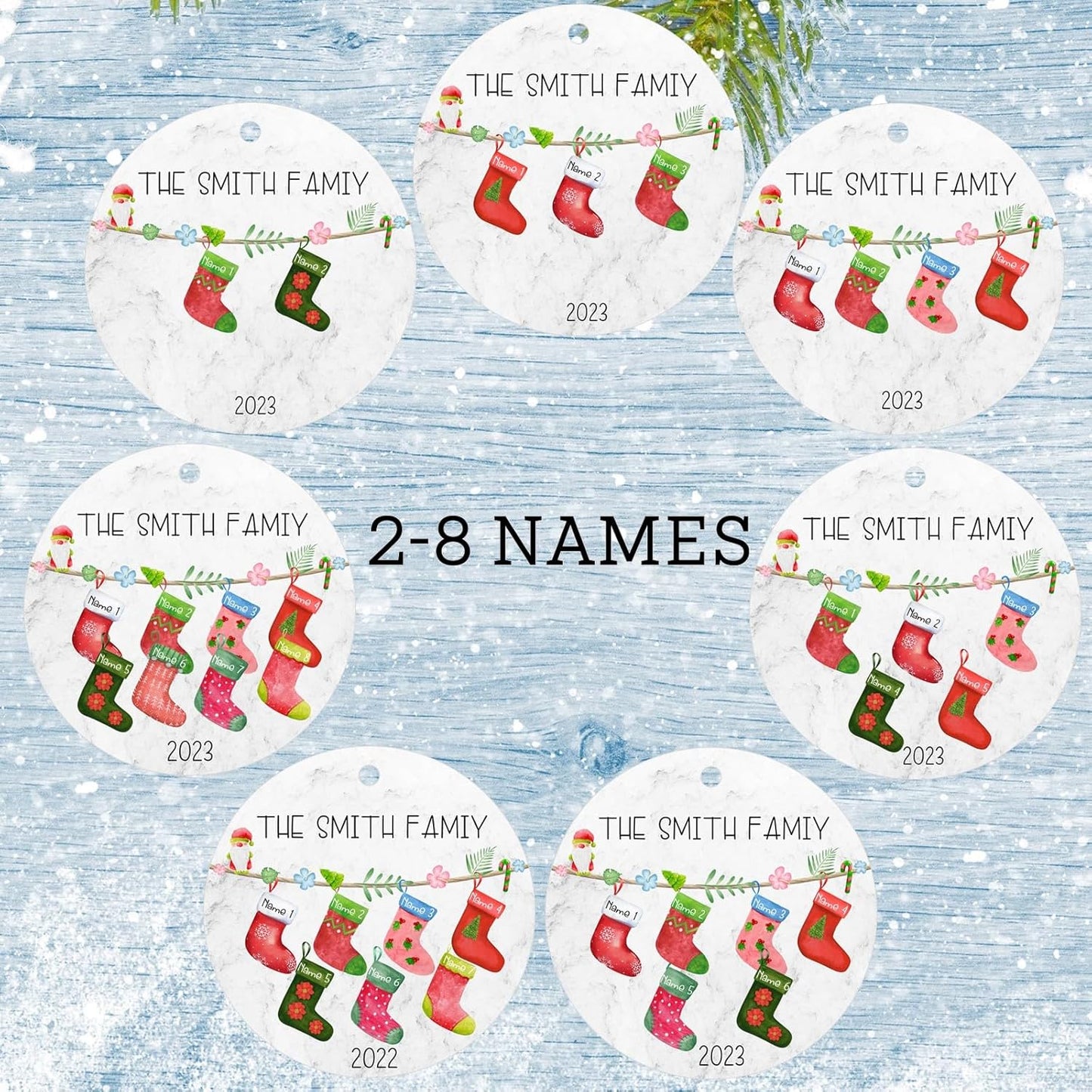 Personalized Family Christmas Ornaments 2025,Double-Sided Ceramics Custom Christmas Stocking Ornament - Up to 8 Names,Customize Names for Each Family Member - Hanging Customized Xmas Ornaments