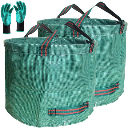 Standard 2-Pack 16 Gallon Yard Lawn Garden Bags (D18, H15 inch) with Gardening Gloves, Yard Waste Bags,Patio Debris Container,Camping Trash Bin,Recycling Bag,Laundry Bin,Lawn Weeds,Leaf Bags 4 handles