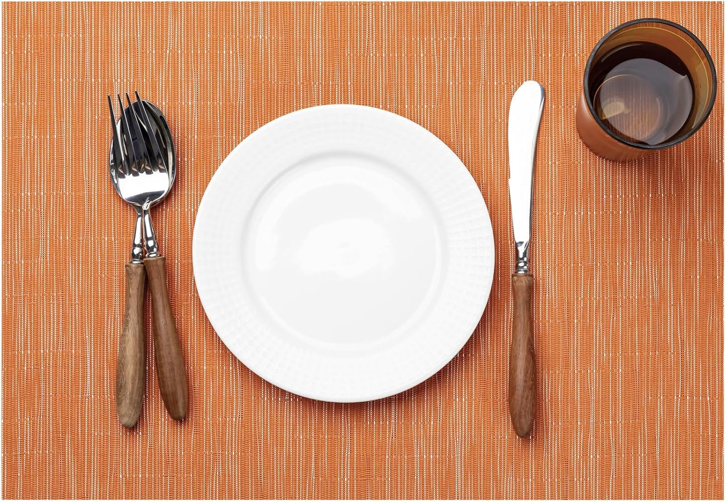 LEXMORE Placemats Set of 8 Vinyl/Plastic Woven Place Mats for Kitchen Table Indoor/Outdoor Washable Placemat Wipeable Dining Table Mats(Orange)