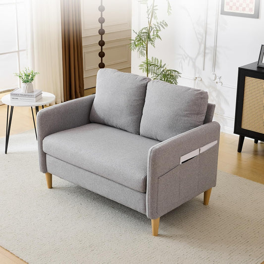VINGLI 47" Small Couch, Linen Loveseat Sofa Light Grey Mini Couch Mid Century Modern Decor Love Seat for Small Spaces Living Room, Bedroom, Play Room