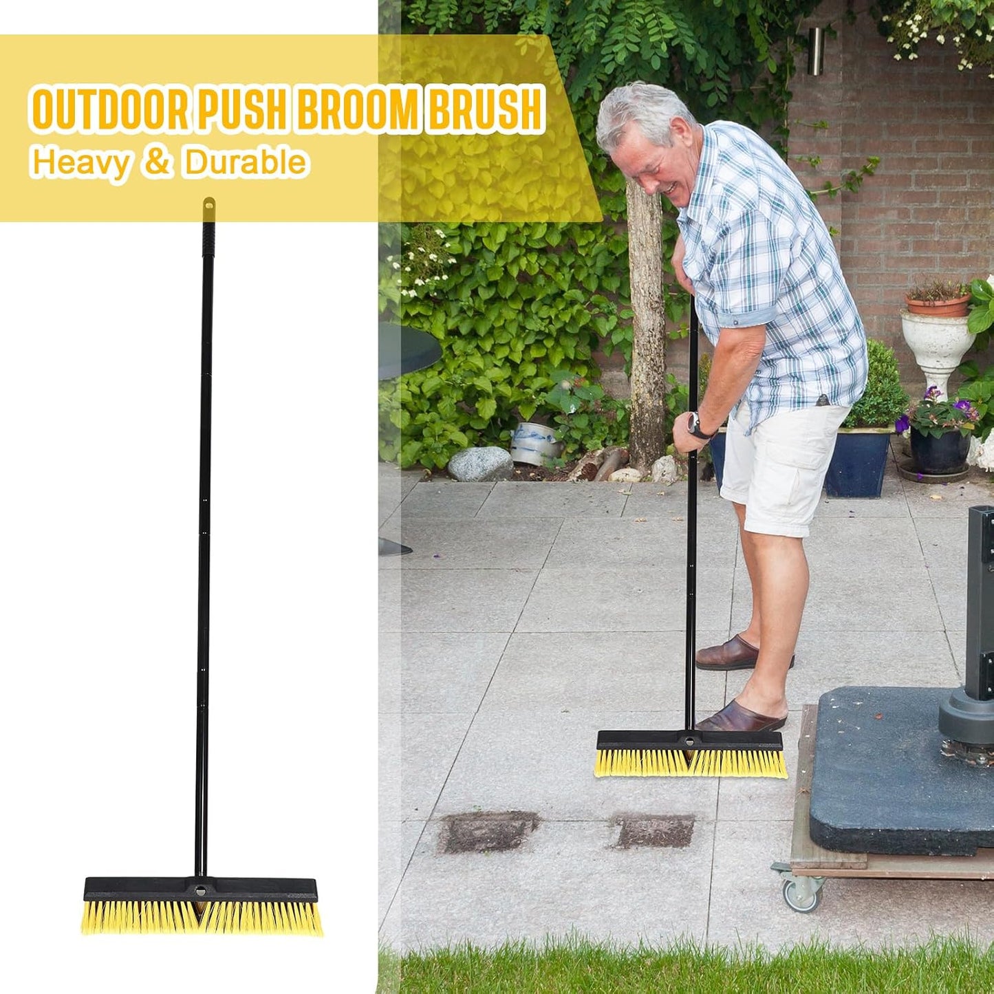 Zhehao 6 Pack 18 Inches Push Broom Outdoor, Multi Surface Garden Brush Broom with Adjustable 63" Long Handle for Deck, Driveway, Patio, Warehouse, Garage, Yard, Concrete Floor Cleaning