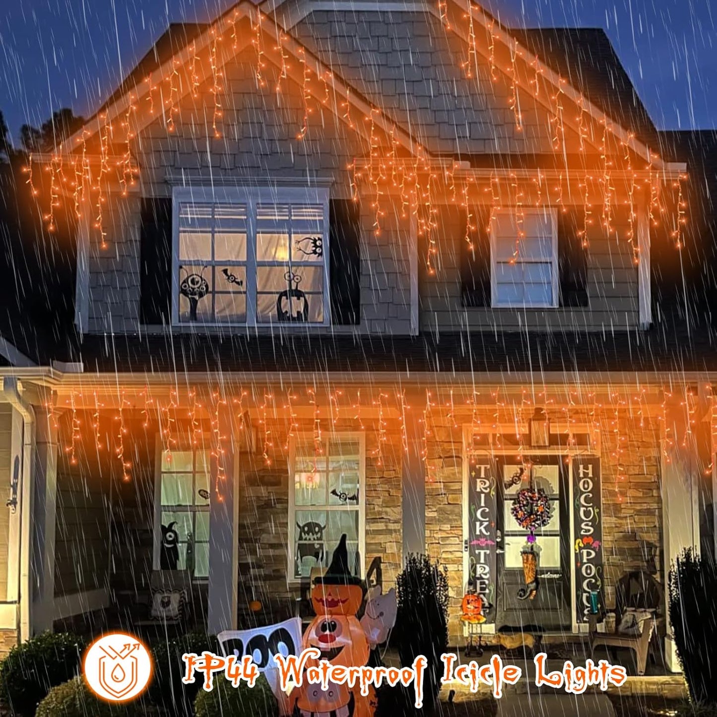 YEGUO 33ft 400 LED Orange Halloween Lights, Connetable Icicle Light Outdoor Waterproof, 8 Modes Christmas Lights Indoor Plug in for Thanksgiving House Patio Fall