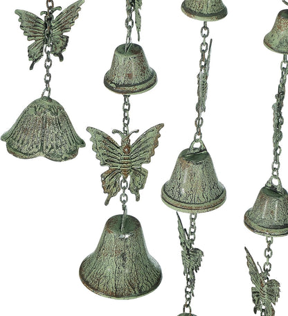 Butterfly Wind Chimes for Outside, Large Strung Verdigris Windchimes with Wrought Iron Bell for Garden, Patio, Porch Outdoor Decor, Memorial Sympathy