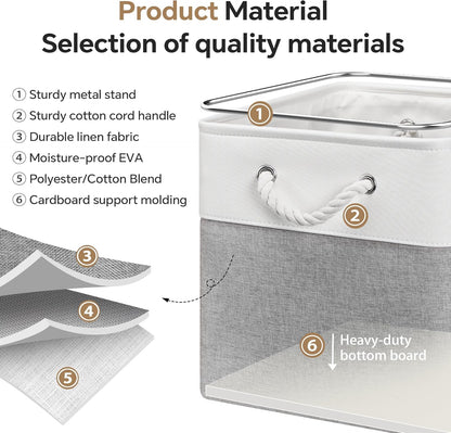 13x13 Inch Cube Storage Bins with Reinforced Bottom Cardboard, 6 Pack Large Collapsible Fabric Storage Cubes with Handles for Shelf, Closet, Toy, Laundry Organization (White&Gray)