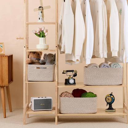 Large Storage Baskets for Shelves, Closet Organizers Bins for Clothes Blanket Towels, Baby Nursery, Toy Baskets Box, Woven Rope Baskets, 17 x 13 x 7.5”, 2 Packs Mixed Brown