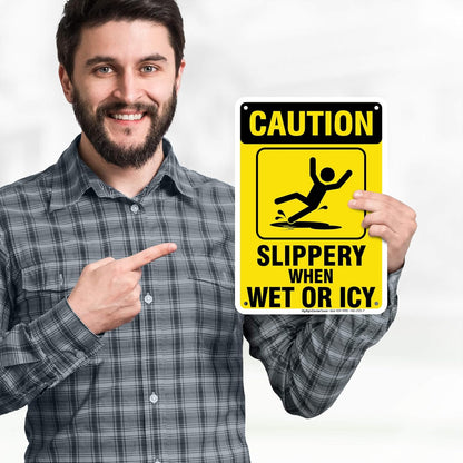 Caution Slippery When Wet Sign or ICY Sign, 7"x10" Polyethylene, Indoor/Outdoor Use, USA MADE By My Sign Center