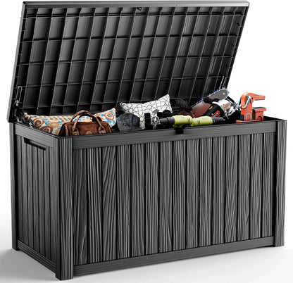 DRATO 180 Gallon Deck Box, Waterproof Resin Large Outdoor Storgae Box for Patio Furniture, Patio Cushions, Gardening Tools, Pool and Sports Supplies, Lockable