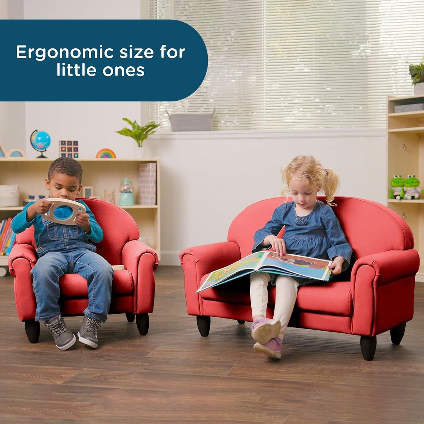 Children's Factory As We Grow Chair and Couch, Flexible Seating for Daycare or Preschool, Kids Reading Couch, Playroom Furniture, Red