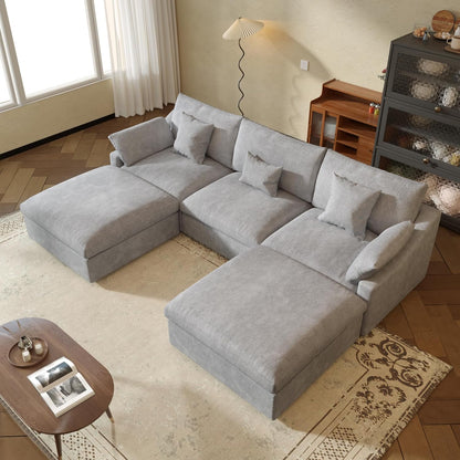 JACH U Shaped Sectional Couches, Cloud Sectional Couch with Deep Seat, 119" Down Filled Modular Sofa with Chaise, Covers Removeable & Washable, Sofas Furniture for Living Room, Light Grey