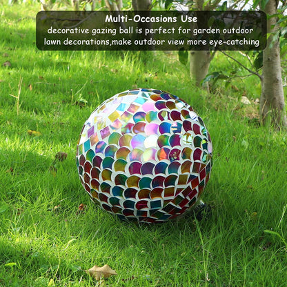 VCUTEKA Gazing Ball, Glass Mosaic Gazing Balls Sphere for Garden Lawn Outdoor Ornament Yard Decorative, 10-Inch