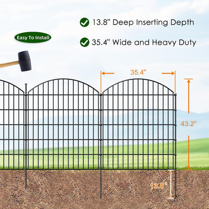 Decorative Metal Garden Fence Outdoor CTW3643, 43.2in H x 14.75 ft L, No Dig Temporary Dog Fence Border Fencing for Yard Patio Landscape Flower Bed,5 Panels + 6 Stakes, Black