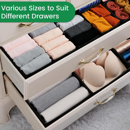 Criusia Drawer Organizer Clothes, 24 Pack Underwear Drawer Organizers, Foldable Closet Organizers and Storage Dresser Drawer Dividers Clothing Organizer for Clothes, Socks, Scarves, Bra, Ties (Black)