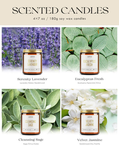 AOOVOO Candle Set - 4PC Scented Candles, 28 oz Soy Candles, Soy Candle for Home Scented, Sage/Jasmine/Eucalyptus/Lavender