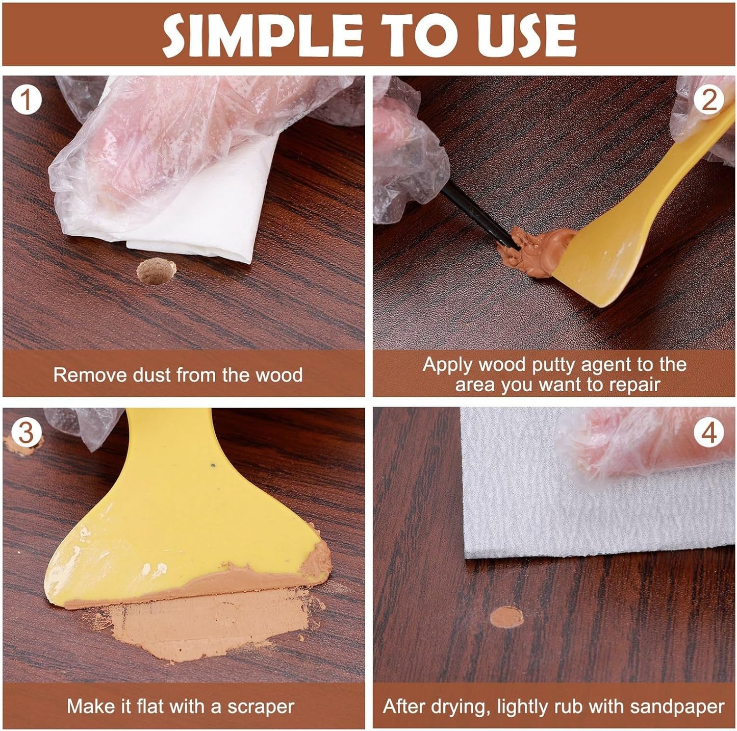 SEISSO Wood Filler, Walnut Wood Putty for Trim, Wood Filler Paintable, Stainable, Water-Based Wood Putty Filler Outdoor, Wood Repair Kit - Restore Wooden Table, Cabinet, Floors, Door