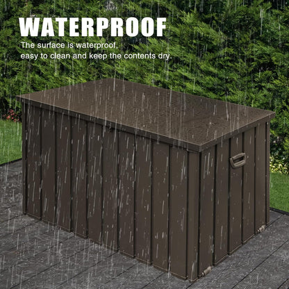 Domi Outdoor Deck Box 100 Gallon, Waterproof Lockable Steel Outdoor Storage Container for Outside Cushions, Garden Tools and Pools Equipment (Dark Brown)