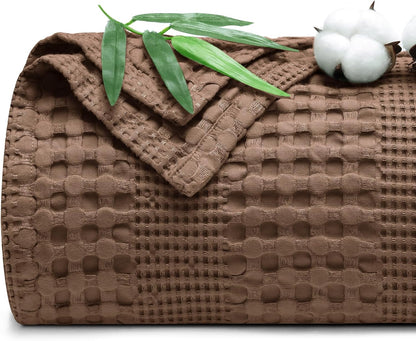 PHF Cooling Waffle Blanket California King Size, Lightweight 60% Rayon Derived from Bamboo & 40% Cotton Breathable Blanket for Hot Sleepers, Soft and Luxury for Bed Couch Sofa, 110"x96", Cocoa Brown