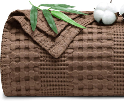 PHF Cooling Waffle Blanket Twin Size, Lightweight 60% Rayon Derived from Bamboo & 40% Cotton Breathable Blanket for Hot Sleepers, Soft and Luxury for Bed Couch and Sofa, 66"x90", Cocoa Brown