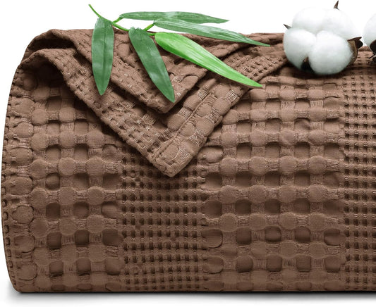 PHF Cooling Waffle Blanket Twin Size, Lightweight 60% Rayon Derived from Bamboo & 40% Cotton Breathable Blanket for Hot Sleepers, Soft and Luxury for Bed Couch and Sofa, 66"x90", Cocoa Brown