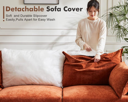 Luxury Modular Sectional Sofa, L-Shaped 3-Seat Couch with Storage Ottoman Deep Seat & Reversible Chaise Lounge Chenille Terracotta Orange for Compact Spaces, Apartments, Dorm