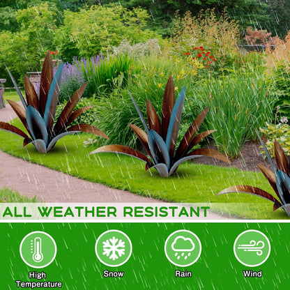 DIY Metal Agave Plant Art Yard Tequila Art Sculpture, Tequila Rustic Garden Sculpture Statue Outdoor Decor,Agave Metal Plants for Yard, Garden Lawn Ornaments (12 Leaves -Blue)