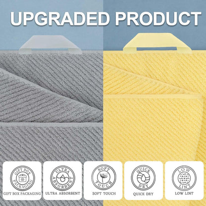 VOOVA & MOVAS Towels for Bathroom, Bath Towels with Hanging Loop - 100% Cotton | Soft | Quick Dry | Thick, Towel Set of 6, 2 Large Bath 30"x56", 2 Hand 18"x28", 2 Washcloths 13"x13", Grey and Yellow