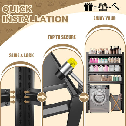 Laundry Room Storage Organizer, Over The Washer and Dryer Storage Shelves for Laundry Organization, 35" W x 14" D x 63" H, Suit Washing Machine Width Within 32.6", Hold 500 lb, Black