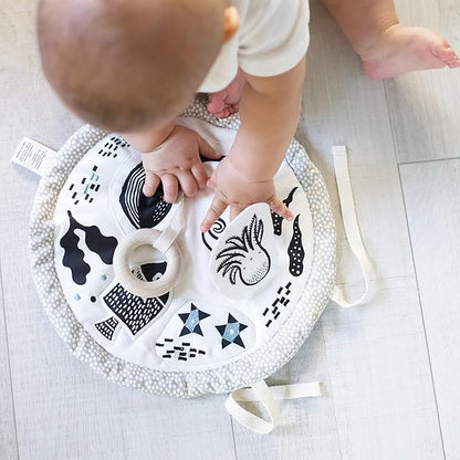 Wee Gallery Ocean Activity Pad Organic Baby Play Mat with Sensory Toys, High Contrast Newborn Essentials Soft Tummy Time Mat for Babies 0-12 Months, Visual and Motor Skill Development Toy