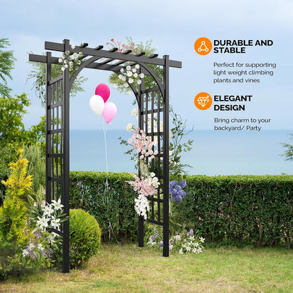 VINGLI Garden Arbor, PVC Wedding Arch for Ceremony Party, Garden Trellis for Climbing Plants Outdoor, Arch Backdrop Stand for Garden, Backyard, Wedding, Lawn (Black)