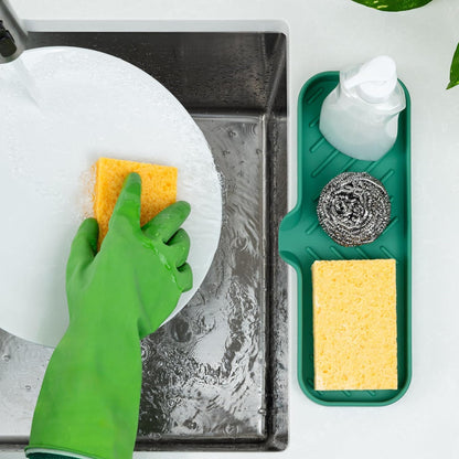 Zulay Kitchen Large Silicone Sponge Holder (12x4) – Flexible Sink Organizer Tray for Kitchen & Bathroom – Multipurpose Soap Dish for Sponges, Makeup, Trinkets & More (Pine Green)