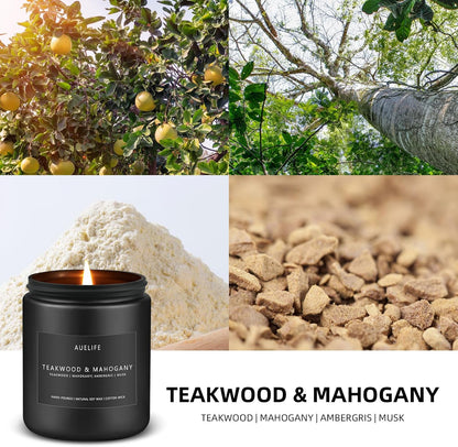 2 Pack Teakwood & Mahogany Candle | Scented Candles for Men, Man Gifts for Men - Masculine Candles - Soy Candle for Home Scented - 7oz Black Jar, Long Lasting
