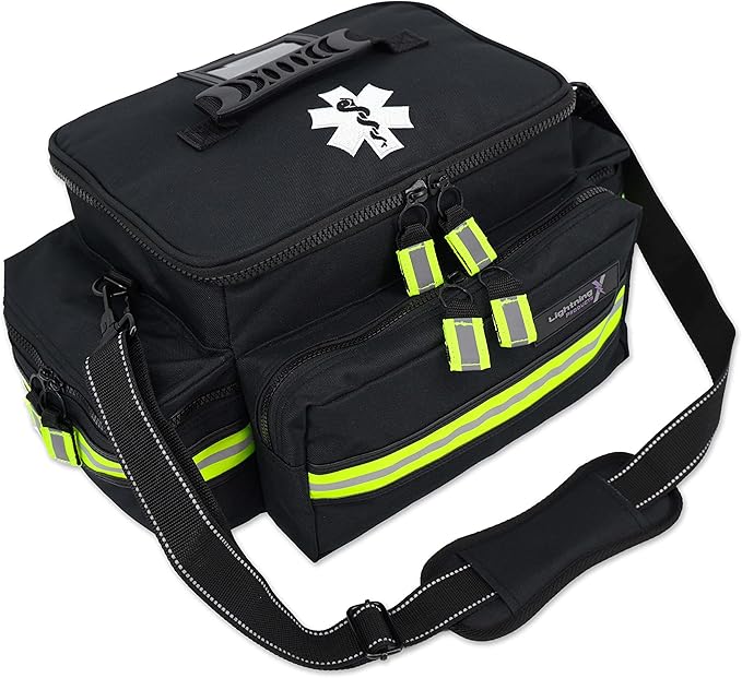 Lightning X Products Lightning X Mid-Sized First Responder EMT Bag | LXMB25 Fully Stocked w/ 240+ Aid, EMS & Trauma Supplies - Black