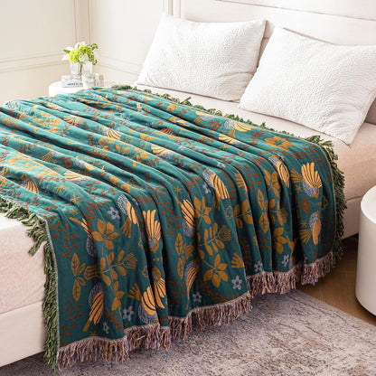 MSGKV Boho Throw Blanket Queen Size Cotton Blanket for Couch and Sofa Living Room Blanket Summer Bed Cozy Gauze Blanket 90" x 90"